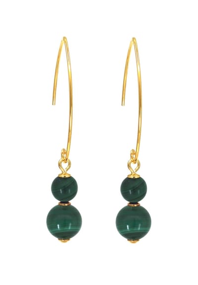 ARLIZI 2443 Oorbellen malachiet kralen oorhangers - verguld - 5 cm
