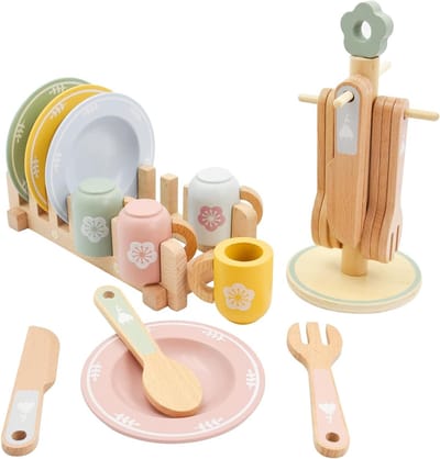 Houten keukenspeelgoed set voor kinderen, inclusief accessoires voor rollenspel, geschikt voor peuters en kleuters vanaf 3 jaar