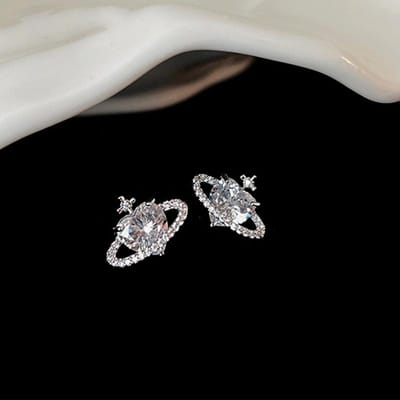 Huitan Exquise Oorknopjes in Planeetvorm voor Dames, met Sprankelende Kristallen Zirkonia, Liefde Oorbellen Meisjescadeau Statement Sieraden gray