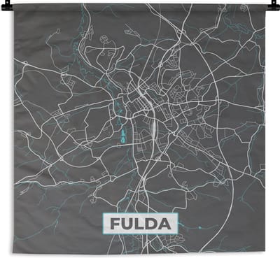 Wandkleed - Wanddoek - Fulda – Stadskaart – Blauw – Plattegrond – Stadskaart – Kaart - Duitsland - 180x180 cm - Wandtapijt