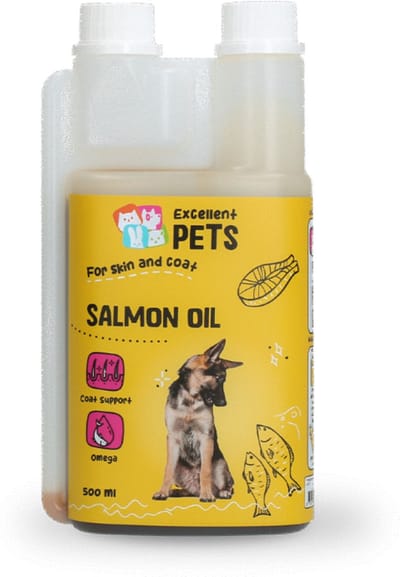 Excellent Pets Zalmolie 500 ml - Visolie - Omega 3-6-9 - Ondersteunt Huid en Vacht, Hart - Soepele gewrichten en Immuunsysteem - Weerstand Honden supplementen - Alternatief voor Schapenvet - Dog Salmon Oil