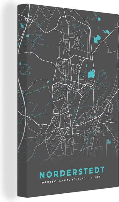Canvas Schilderij Norderstedt – Stadskaart – Blauw – Plattegrond – Stadskaart – Kaart - Duitsland - 20x30 cm - Wanddecoratie