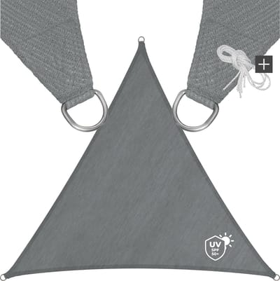 tectake® Driehoekig zonnescherm met UV-bescherming - Licht- en scheurbestendig, ademend - Zonwering voor tuin, balkon en terras - Inclusief spankabels - 4x4x4 m - Grijs