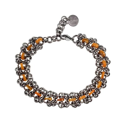 Europese Weeftechniek Armband met Amberkleur Zoetwaterschelpkralen, RVS, Dames, Handgemaakt door esde2 - Verstelbaar 16 - 19cm