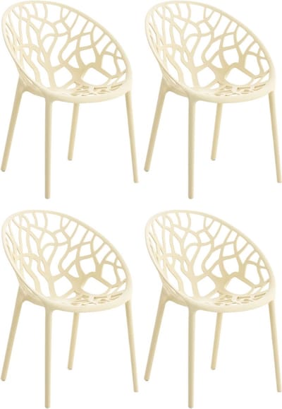 CLP Hope 4er Set stapelbare Tuinstoelen - Weerbestendig & UV-bestendig - Kunststof Stoelen met Armleuningen - Modern Design - creme