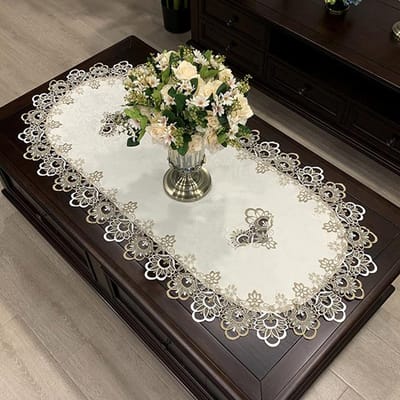 Ovale tafelhoes, eettafel, tafelkleed, Europees geborduurd polyester garen, bloemenstof, woonkamer, salontafel, placemat 40X90cm Oval