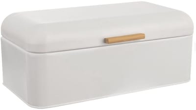 Orion Whiteline - Metalen Broodtrommel - Wit - 42x24x16,5 cm - Bamboe Handvat