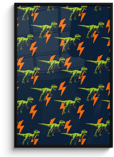 Poster in lijst - Fotolijst 80x120 cm - Posters - Bliksemschichten - Oranje - Dinosaurussen - Posterlijst zwart - Decoratie - Wanddecoratie woonkamer - Muurdecoratie slaapkamer