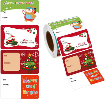 Kerstmis Etiketten Rol | 500 Stuks Decoratieve Zelfklevende Cartoon Geassorteerde Stickers,Kerst Winter Feestdagen Labels Rol | Voor Cadeauzakken Papieren Enveloppen Postkaart Wenskaarten Scrapbooking "