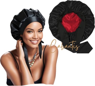 Cabantis® Luxe Satin Bonnet – Voor Krullen & Stijl Haar | Dubbelzijdig, Comfort Fit & Anti-Pluis - Rood & Zwart
