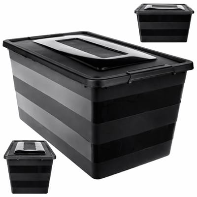 KADAX Opbergdoos met deksel, speelgoedkist, robuuste plastic container van kunststof, opbergbox met kliksluiting, opbergdoos (zwart, 55 l)