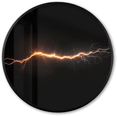 Poster in lijst Rond - Fotolijst 60x60 cm - Posters - Gaming - Oranje - Bliksemflits - Licht - Ronde posterlijst zwart - Decoratie - Wanddecoratie woonkamer - Muurdecoratie slaapkamer