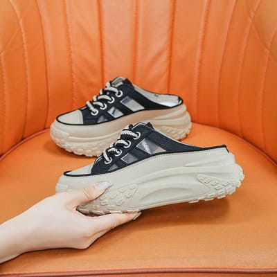 Ademend Zachtzool Dikke zool Veelzijdig Hol Mesh Dames Schoenen Modieus Halve ondersteuning Mesh Oppervlak Zomer Antislip 40 black