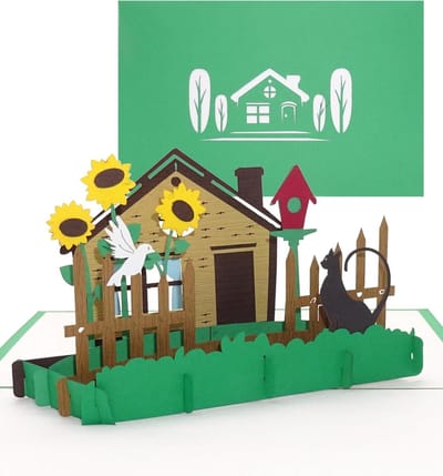 Pop-up kaart Huis & Tuin - 3D wenskaart vouwkaart - Buren verrassen lentegroet - Handgemaakte papierkunst