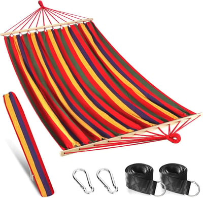 Tuin Hangmat - 120 CM Houten Spreidstaven - Grote Katoenen Hangmat met Draagtas - Ophangbanden - Patio Yard Beach Camping