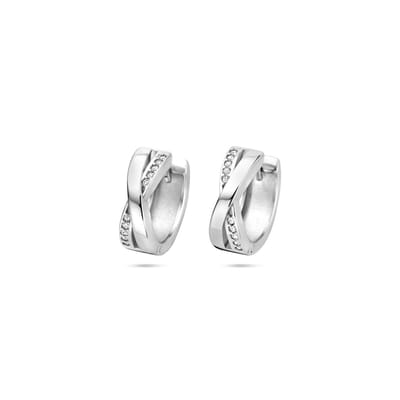 Zilver gerhodineerd klapoorringen zirkonia 13 mm - 1340038