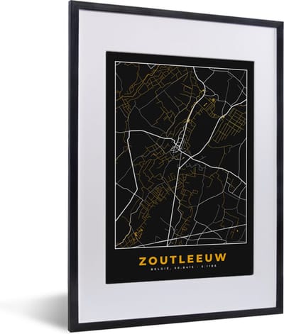 Fotolijst incl. Poster - Zoutleeuw - Stadskaart - Plattegrond - Kaart - Goud - 30x40 cm - Posterlijst