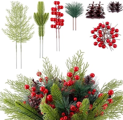 Dailygoods- Kunstdennenappels 160 Stuks - Kunstdennennaalden - Kerstdecoratie - DIY - Takken/Bessen - Afmetingen variërend van 3,10 tot 33,80 cm