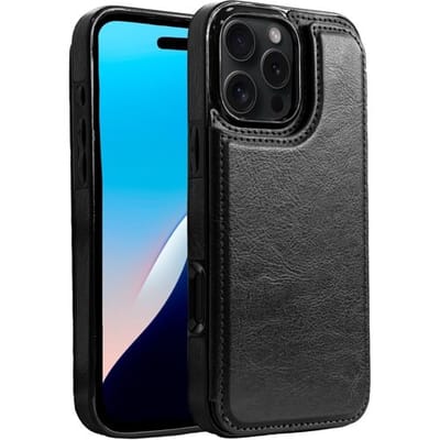 ShieldCase Wallet case geschikt voor de Apple iPhone 16 Pro Max hoesje - telefoonhoesje met ruimte voor pasjes / briefgeld - kunstlederen back cover - hoesje met pasjeshouder voor briefgeld / bankpas / rijbewijs (zwart)