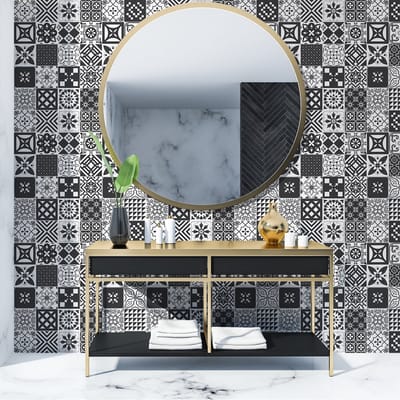 Tegelstickers voor de muur in keuken en badkamer - 30 Azulejos Ambrosio cementtegelstickers - 30 stickers van 15x15 cm