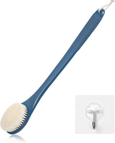 Famanu – Rugscrubber voor douche met antislip handgreep en zachte borstelharen voor dagelijkse huidreiniging