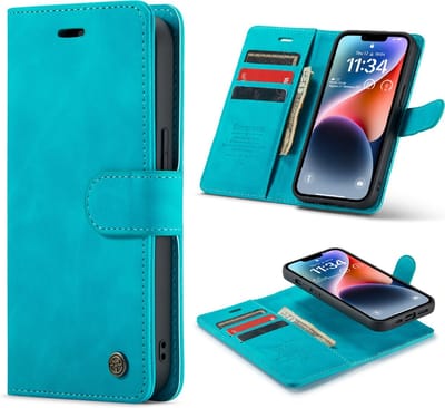 Casemania Hoesje Geschikt voor Apple iPhone 14 Plus Azure Blue - 2 in 1 Magnetic Book Case
