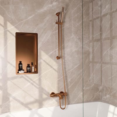 Brauer Copper Carving Opbouw Baddouche Thermostaatkraan - Staaf - Doucheslang - Glijstang - Handdouche - Koper Geborsteld Pvd