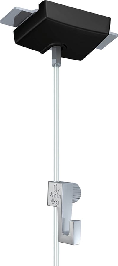 Artiteq Systeemplafond Cliphanger Set - Zwart - Transparant Perlon Draad 200 cm - 4 kg Haak - Ophangset voor lichte posters en lijsten - Bevestiging aan rand systeemplafond