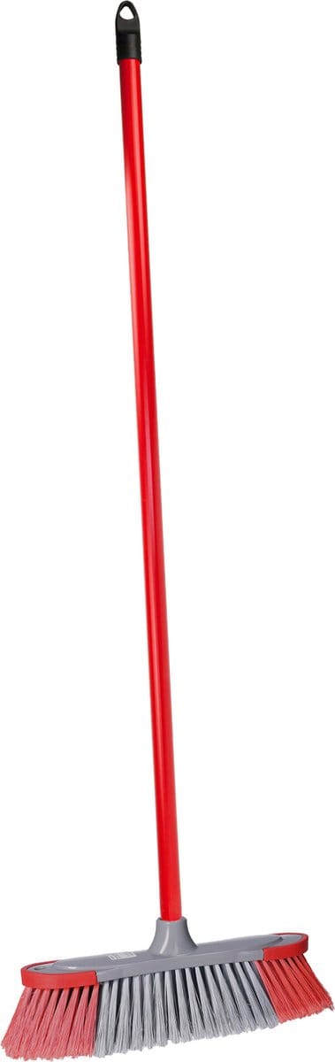 Brumag zachte bezem voor binnen - bezemkop rood/grijs - breedte 35 cm - steel 130 cm - voor alle vloeren - zachte haren - kunststof