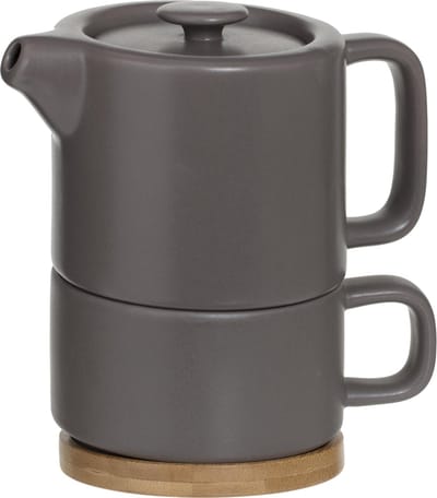 Secret de Gourmet 3 in 1 Theepot + Kopje + Onderzetter Keramiek - Taupe