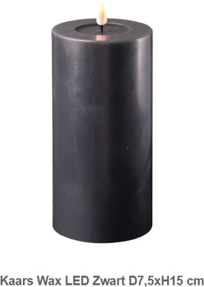 Kaars WAX LED Zwart 7.5x15cm - net een echte kaars - Deluxe Homeart