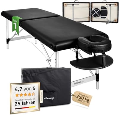 Inklapbare Aluminium Massage Tafel - 2-Zone, 165 x 60 cm, Tot 250 kg, Met Hoofdsteun en Draagtas