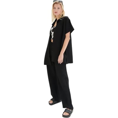 Lange wijde soepelvallende broek dames 24 Colours