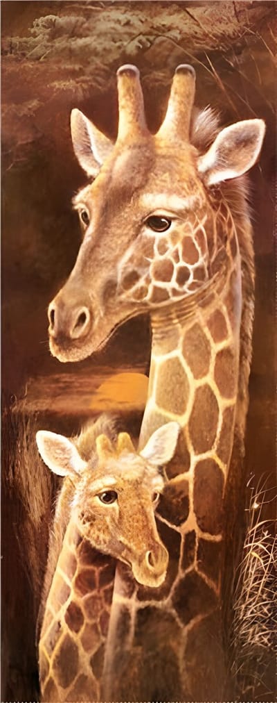 Giraffe met kleintje 30x70 - Diamond painting - compleet pakket - volledig beplakt - vierkante steentjes