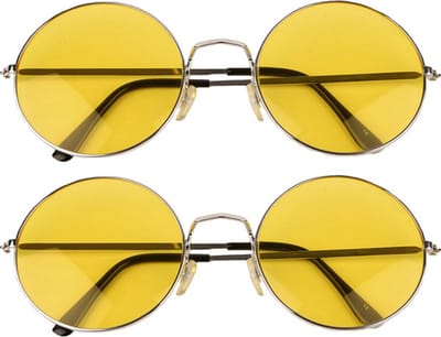Faram Party zonnebril - 2x - Hippie Flower Power Sixties - grote XL ronde glazen - geel