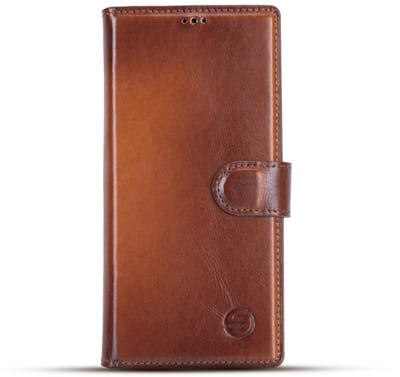 Geschikt Voor Samsung S24 Ultra Hoesje Leer - Solidenz Bookcase S24 Ultra Lederen - Echt leer - Telefoonhoesje Met Pasjeshouder - Top grain leather case cover - Bruin