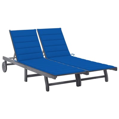 vidaXL - Ligbed - 2-persoons - met - kussens - massief - acaciahout - grijs
