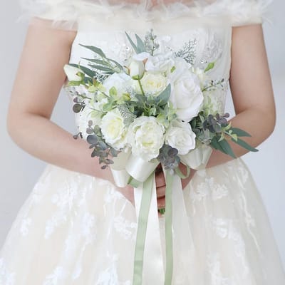 Wit rozen boeket vintage stijl kunststof bruidsmeisjes decoratie
