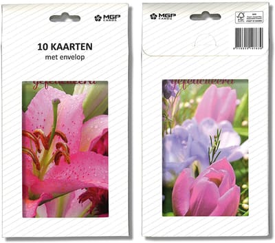 MGPcards - 20x dubbele wenskaart met witte envelop - Gefeliciteerd Bloemen - 11.5 x 17 cm
