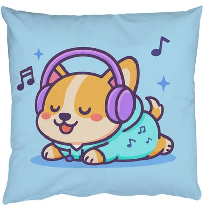 Sierkussens - Kussentjes Woonkamer - 50x50 cm - Corgi - Koptelefoon - Blauw - Muzieknoten