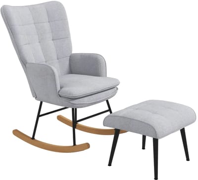 Schommelstoel met Voetenbank - Schommelstoelen Babykamer - Relaxstoel - Fauteuil - tot 130 kg - Voedingsstoel - Ligstoel - TV Stoel - Loungestoel - Leesstoel - Relaxfauteuil - Linnenlook - Grijs