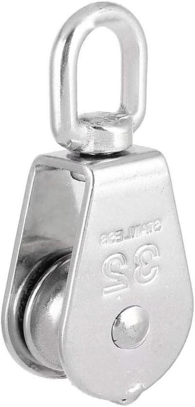 Enkelschijfs Katrol - Schijfkatrol Takel - Lasten Optillen - Roestvrijstalen Constructie - 32 mm diameter - Zilverkleurig