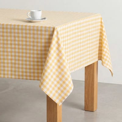 GAMUSI Vlekbestendig Tafelkleed MAVY – 2 kleuren Vichyruit – Katoen Look – 140x140 cm – Geel
