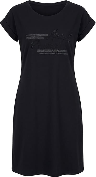 Angel of Style - Dames - Shirtjurk A-lijn jersey glitteropschrift - Zwart - Maat 60