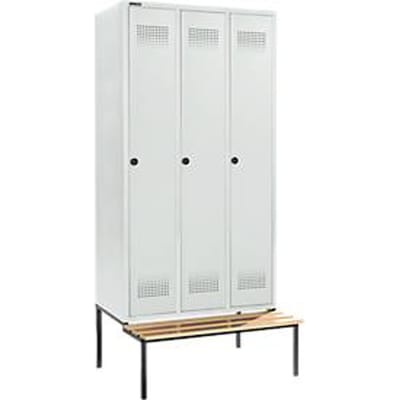 Schäfer Shop Genius Kledinglocker met zitbank, 3 compartimenten, 300 mm compartimentbreedte, veiligheidsdraaigrendelslot, lichtgrijs/lichtgrijs