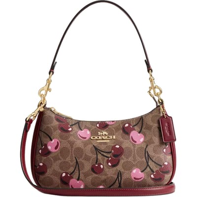 Coach Teri 24 Kersenprint Ritsluiting Gecoat Canvas Schouder Crossbody Tote Tas Medium Dames tassen Goud Veelkleurig CY694-IMTAM Basic Set (Bag+Dust Bag) gray