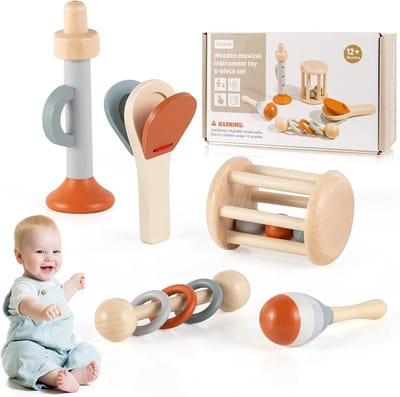 Houten Babymuziekinstrumenten Set voor Peuters | Percussie Speelgoed voor 0-1 Jaar
