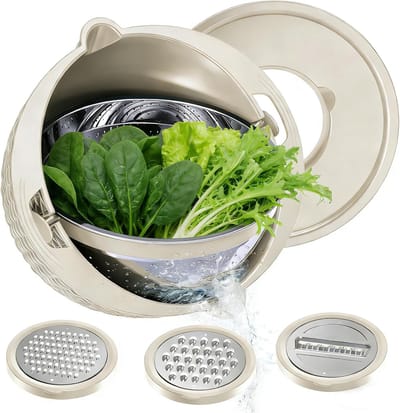 Mengkom 4-in-1 met draaibare roestvrijstalen zeef en BPA-vrije kom, mengkomset met 3 raspkommen als slakom en bakkommen voor groenten, fruit, pasta en salade