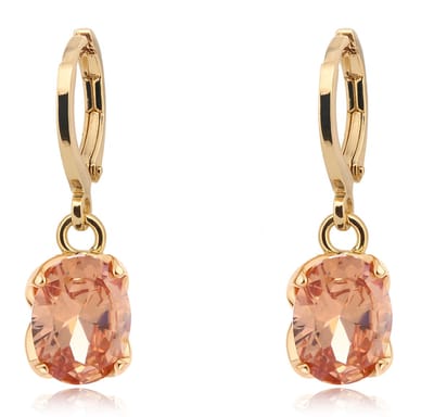 Gold plated oorhangers - oorringetjes - klap-sluiting - grote rechthoekige topaas-goudkleurige kristal hanger