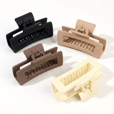 4 stuks Mat neutrale haar clip set – grote haar klem voor dames – stevige rechthoekige haarklem – zwart, beige en bruin